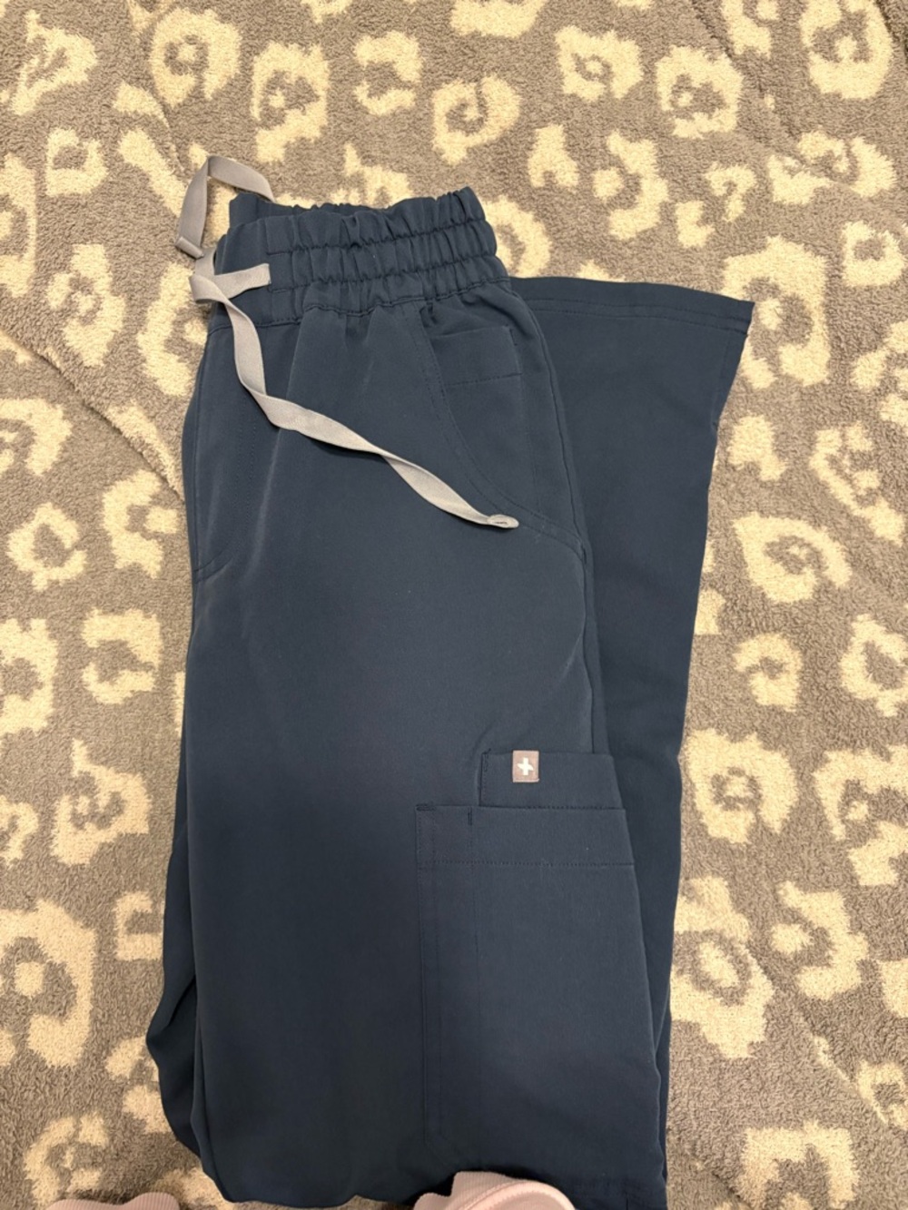 Figs Grey/Blue Drawstring Cargo Scrub Pants